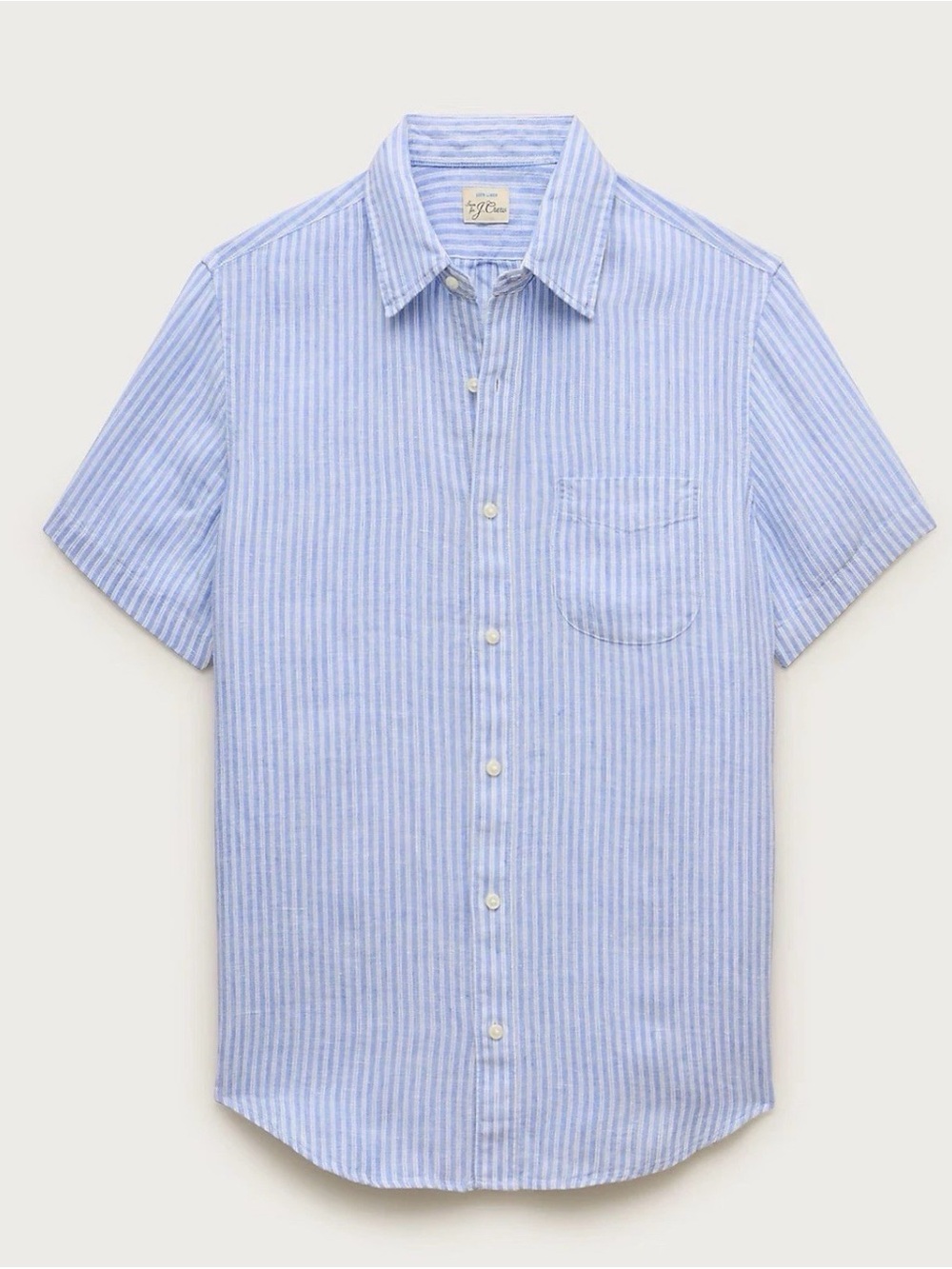 JCrew Short-sleeve point-collar linen shirt in stripe blue size L NWT Nautical